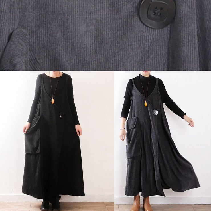 Classy gray dress Large pockets long fall Dresses - SooLinen