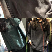 Classy green linen blouses for women POLO collar tunic shirts - SooLinen