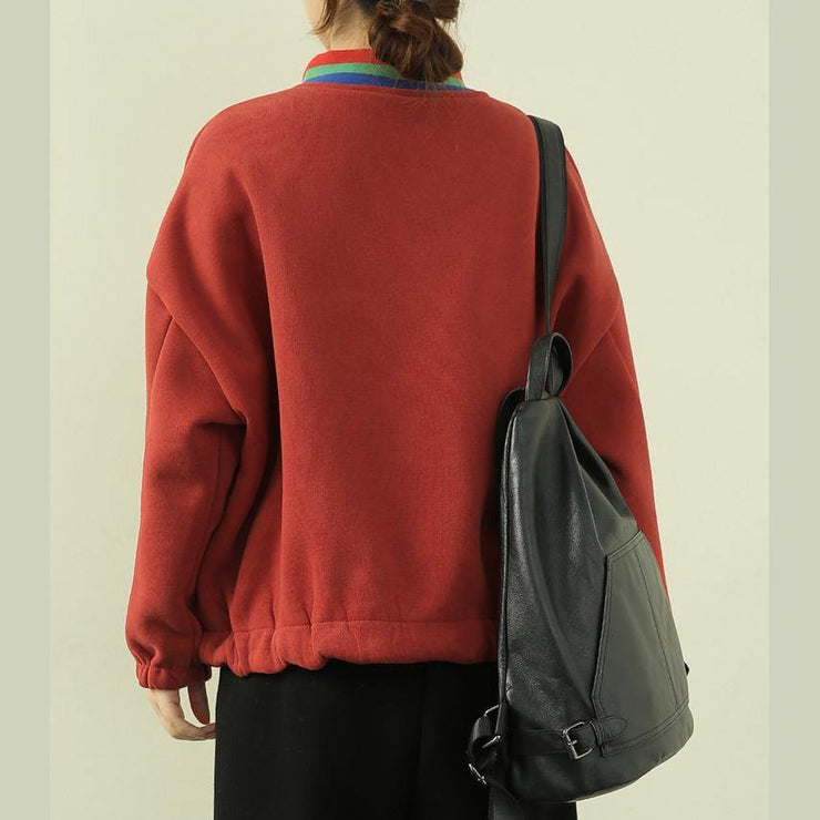 Classy high neck patchwork zippered tops women orange blouse - SooLinen