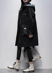 Classy hooded zippered Fine outwear black Letter Midi women coats - SooLinen