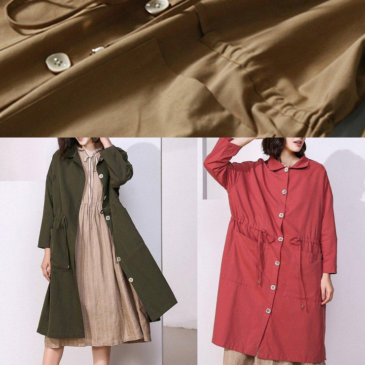 Classy khaki Plus Size clothes For Women Photography drawstring spring coat - SooLinen