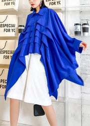 Classy lapel Cinched tunic top Sewing blue top - SooLinen