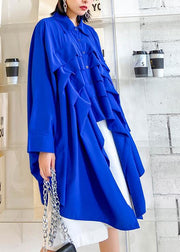 Classy lapel Cinched tunic top Sewing blue top - SooLinen