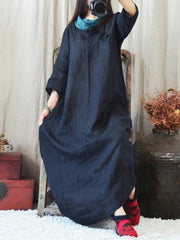 Classy o neck Chinese Button cotton quilting clothes Fashion Ideas blue Dresses - SooLinen