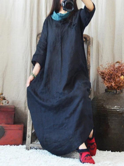 Classy o neck Chinese Button cotton quilting clothes Fashion Ideas blue Dresses - SooLinen