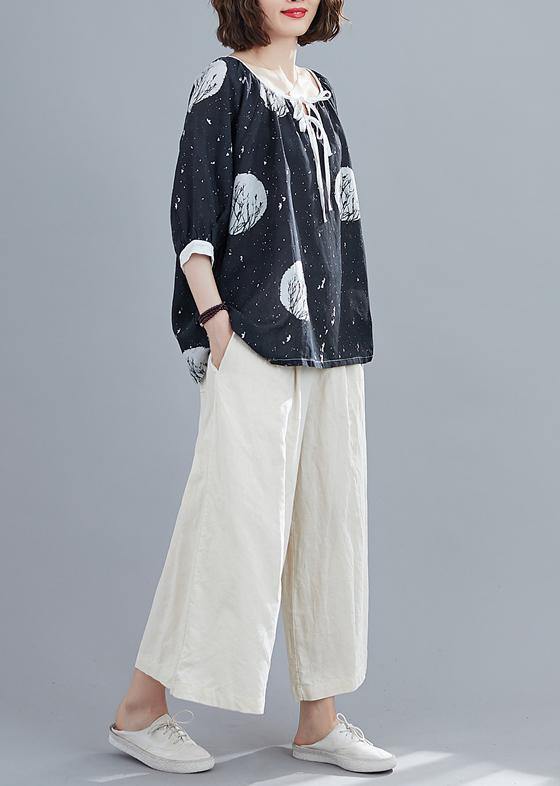 Classy o neck half sleeve tops women Work black dotted blouse - SooLinen