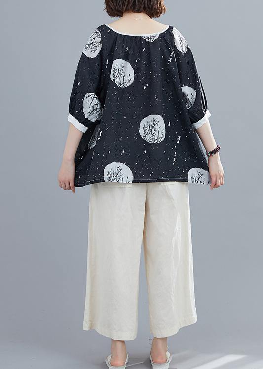 Classy o neck half sleeve tops women Work black dotted blouse - SooLinen