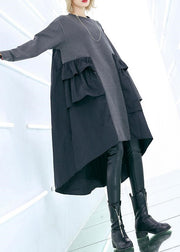 Elegante Patchwork-Baumwollschränke plus Größe Ärmel graues Baggy-Kleid