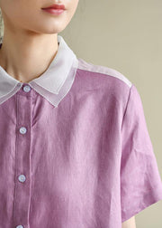 Classy purple Tunics lapel patchwork Knee summer Dresses - SooLinen