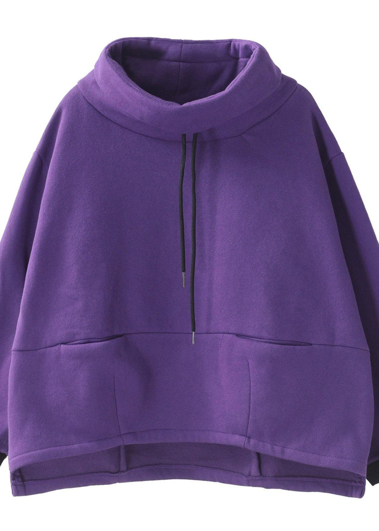 Classy purple cotton top silhouette thick Knee high neck tops - SooLinen