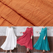 Classy red crop sleeve linen clothes layered Plus Size fall Dress - SooLinen