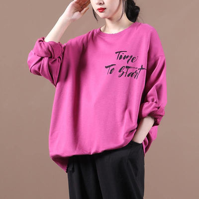 Classy rose Letter clothes For Women o neck baggy Plus Size Clothing fall blouse - SooLinen