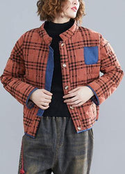 Classy stand collar patchwork clothes For Women Runway khaki plaid tops - SooLinen