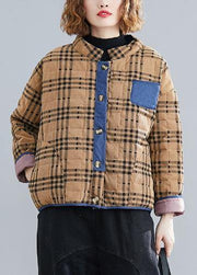 Classy stand collar patchwork clothes For Women Runway khaki plaid tops - SooLinen