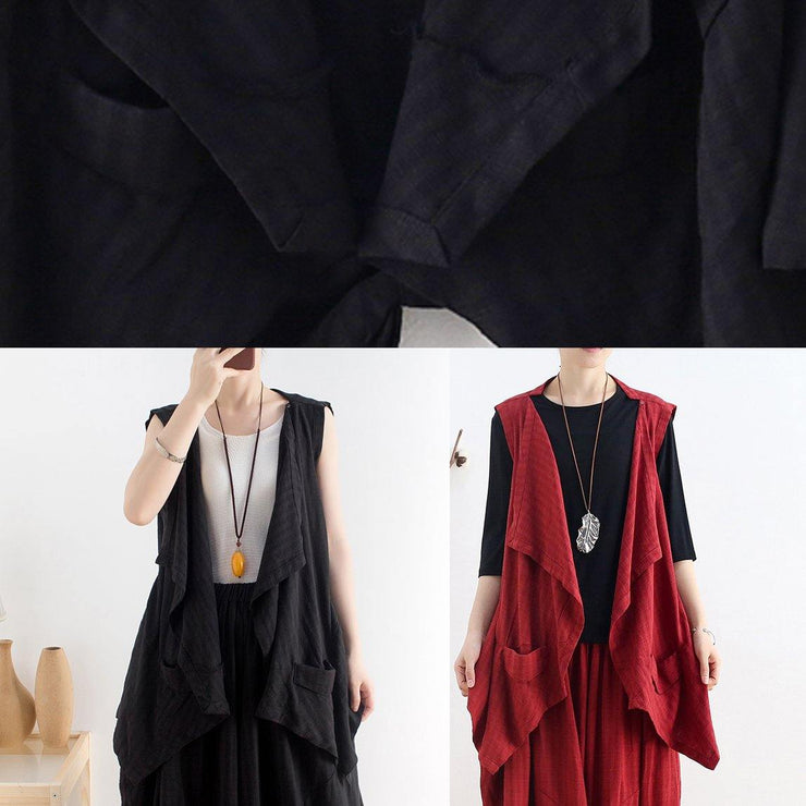 Classy v neck asymmetric linen summer top Neckline black blouse - SooLinen