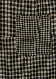 Classy v neck patchwork linen summer clothes For Women Tutorials black plaid Dress - SooLinen