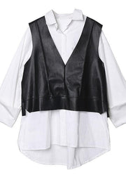 Classy white cotton clothes For Women lapel two pieces top - SooLinen