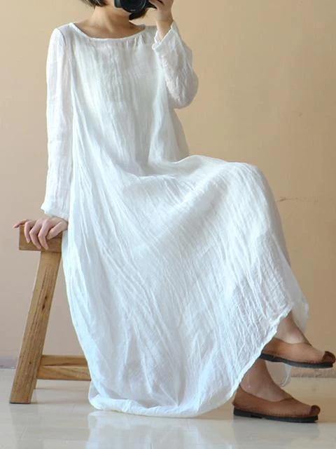 Classy white cotton clothes Women o neck asymmetric Plus Size spring Dresses - SooLinen