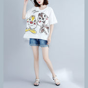 Classy white print cotton clothes For Women boutique Work o neck side open Art tops