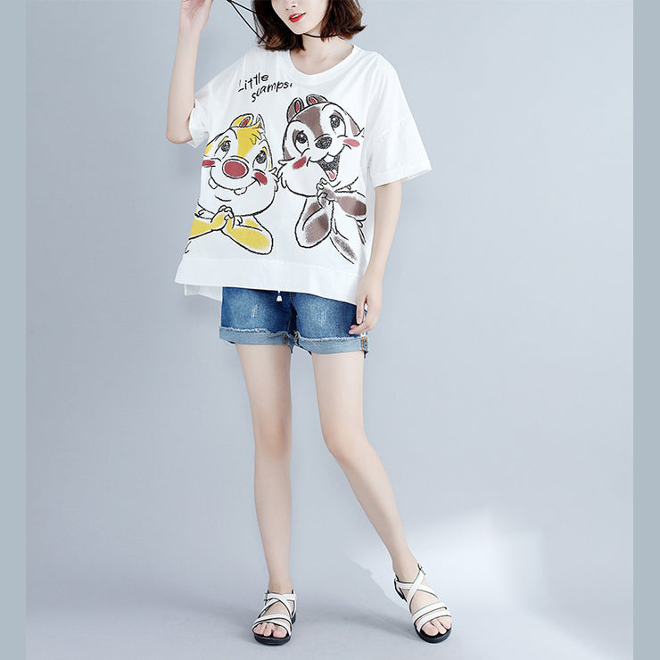 Classy white print cotton clothes For Women boutique Work o neck side open Art tops