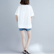 Classy white print cotton clothes For Women boutique Work o neck side open Art tops