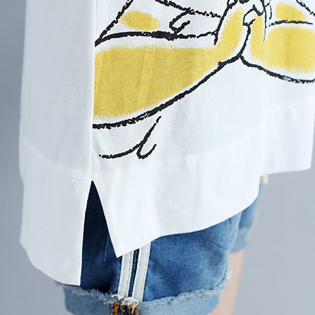 Classy white print cotton clothes For Women boutique Work o neck side open Art tops