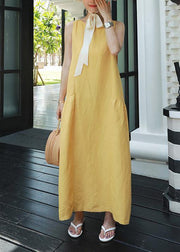 Classy yellow cotton Wardrobes o neck sleeveless Maxi summer Dresses - SooLinen