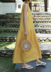 Classy yellow cotton Wardrobes o neck sleeveless Maxi summer Dresses - SooLinen
