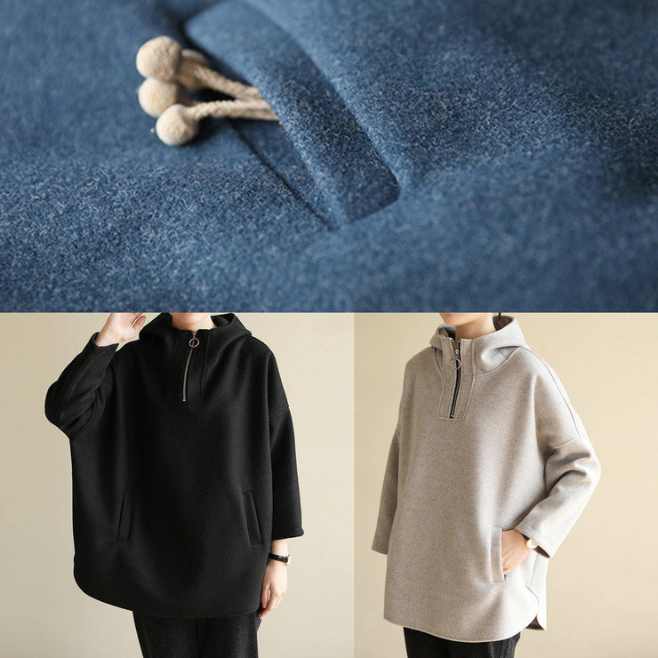 Classy zippered cotton spring clothes For Women Tutorials black blouse - SooLinen