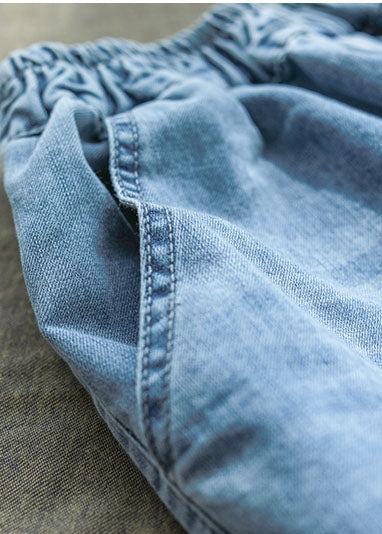 Elegante Jeansblaue Hose, Frühling, elastische Taille, Stickerei, Arbeitskleidung, Damenhose