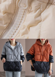 Grey zippered Pockets Duck Down Coat Winter Down Jacket