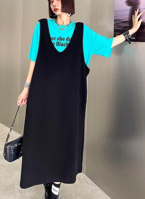 Club Black V Neck Cotton long Maxi Dress - SooLinen