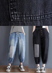 Comfy Black Patchwork jeans Summer Cotton - SooLinen