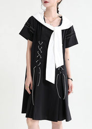 Comfy Black hooded Design Patchwork Summer Mini Dresses Short Sleeve - SooLinen