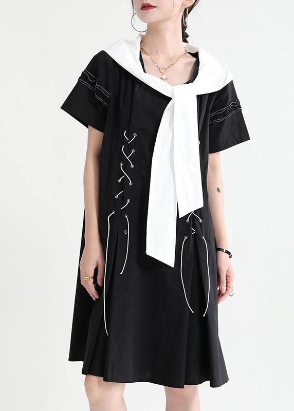 Comfy Black hooded Design Patchwork Summer Mini Dresses Short Sleeve - SooLinen