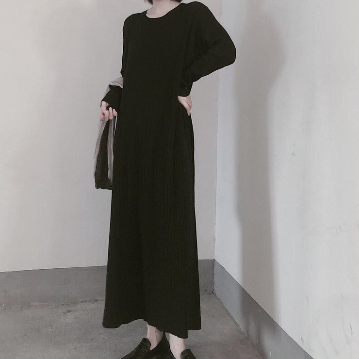Comfy O Neck Long Sleeve Sweater Dress Street Style Black Mujer Knit Dress - SooLinen