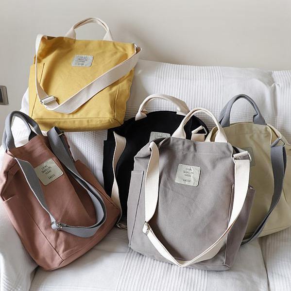 Comfy Women Casual gray Patchwork Large Canvas Shoulder Bag - SooLinen