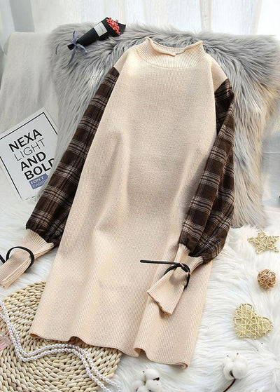 Comfy beige clothes patchwork sleeveless trendy plus size spring knitwear - SooLinen