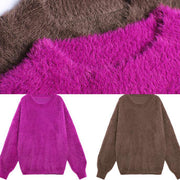 Comfy chocolate knit sweat tops trendy plus size o neck baggy clothes - SooLinen
