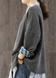 Comfy fall gray knitwear  plus size patchwork knitted pullover - SooLinen