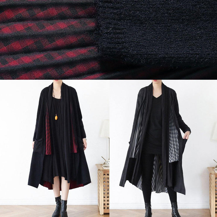 Comfy gray knitted coat fall fashion patchwork knitwear - SooLinen