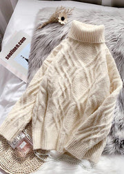 Comfy light green sweater tops chunky  plus size clothing high neck sweaters - SooLinen