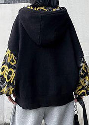 Cozy black Letter crane tops hooded fall fashion knitwear - SooLinen