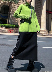Cozy green knit tops oversize high neck thick knitted pullover - SooLinen