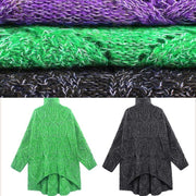 Cozy green knitwear plus size high neck low high design knit top silhouette - SooLinen