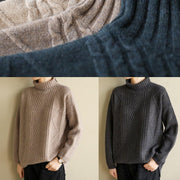 Cozy high neck nude knitwear plus size cable knitted clothes - SooLinen