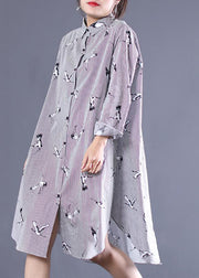 Lockeres Frühlingsstreifenkleid mit Kranichdruck