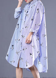 Lockeres Frühlingsstreifenkleid mit Kranichdruck