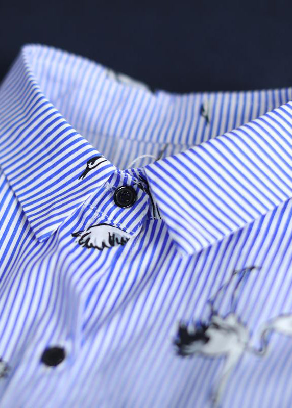 Lockeres Frühlingsstreifenkleid mit Kranichdruck