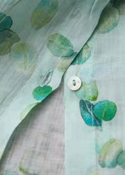 Cute Light Green Peter Pan Collar Print Shirt Tops Long sleeve
